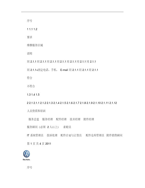 上海大众新建经销商售后服务功能符合性验收检查表_2011N.