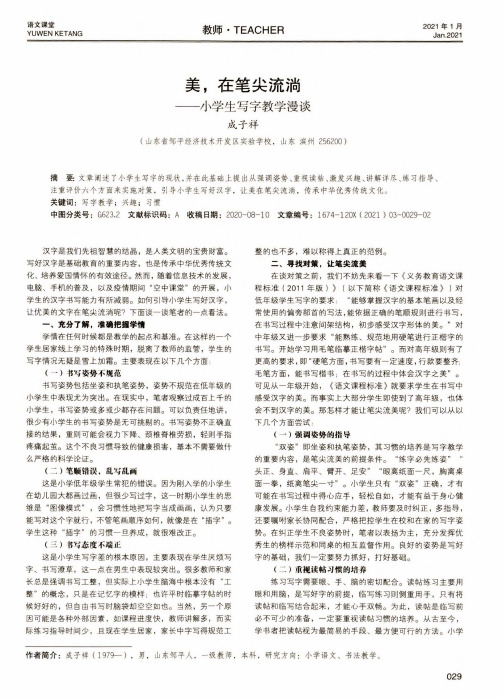 美,在笔尖流淌--小学生写字教学漫谈