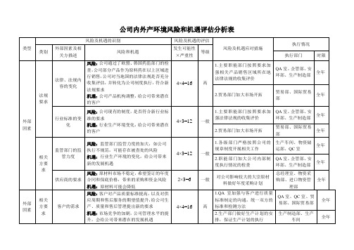 公司内外部环境风险和机遇评估分析表