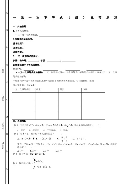 一元一次不等式章节复习含知识点
