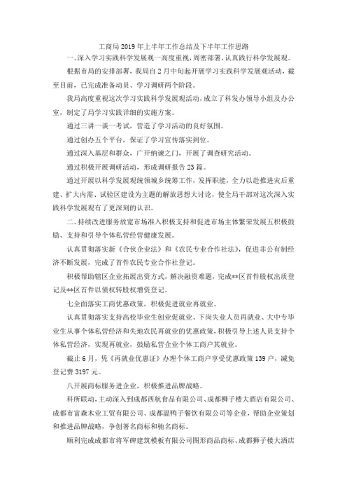 最新-工商局2019年上半年工作总结及下半年工作思路 精