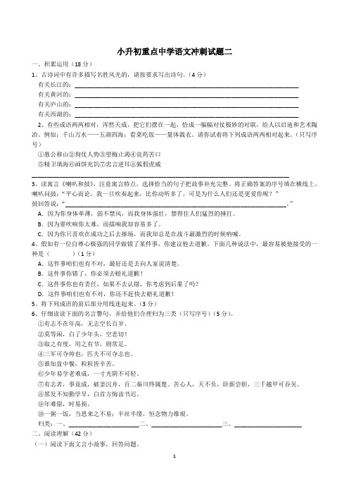 2011年小升初重点中学语文冲刺试题九套2