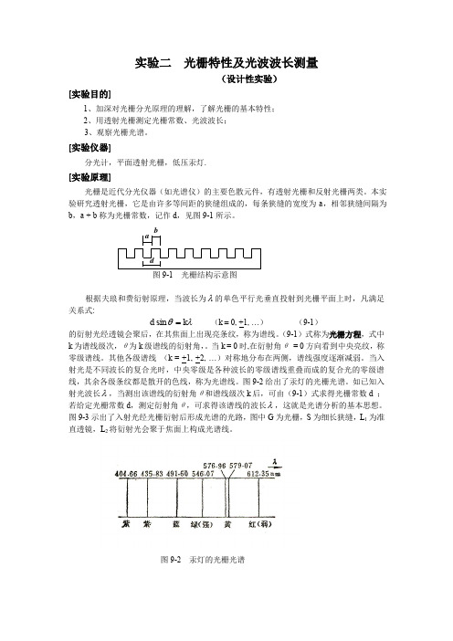 实验二 光栅特性及光波波长测量