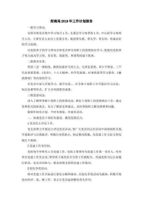 最新-招商局2019年工作计划报告 精品