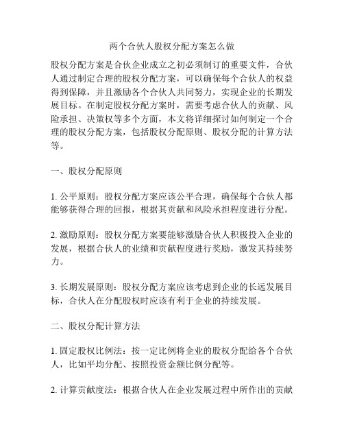 两个合伙人股权分配方案怎么做