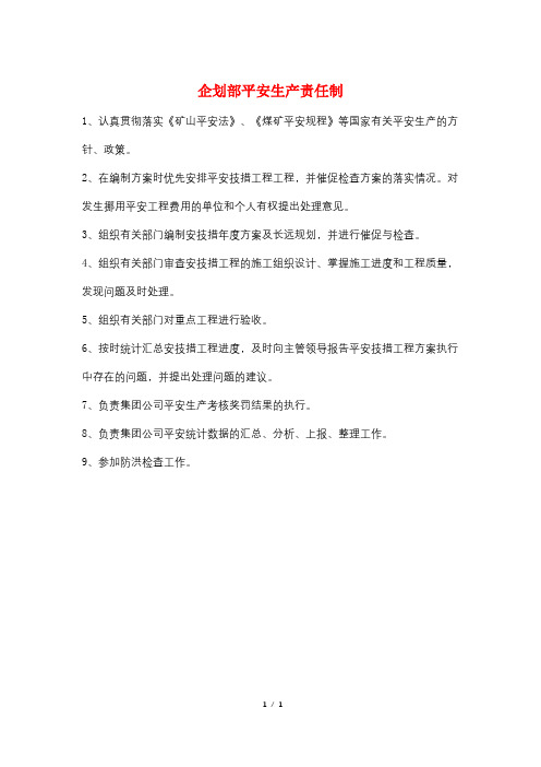 企划部安全生产责任制