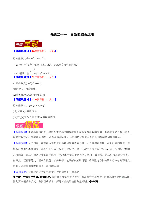 专题21 导数的综合运用-2018年高考数学(文)母题题源系列(全国1专版)(原卷版)