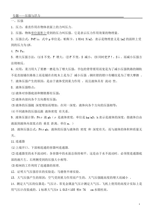 初中物理专题—压强与浮力