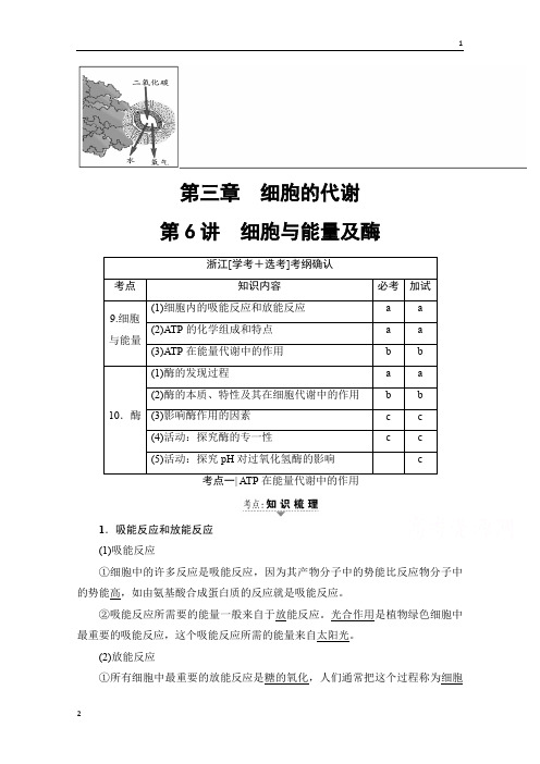 2019届高三生物(浙江选考)一轮复习文档 必修1 第3章 第6讲 细胞与能量及酶 教师用书 Word版含答案
