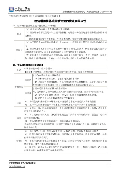 经济增加值基础业绩评价的优点和局限性--注册会计师考试辅导《财务成本管理》第二十章讲义2