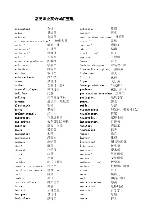 常见职业英语词汇整理
