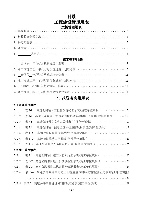所有表格总目录