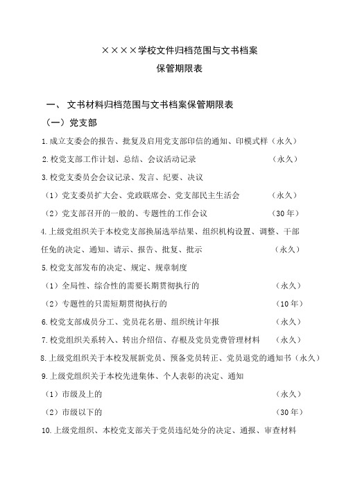 学校档案归档范围和保管期限表(最新)