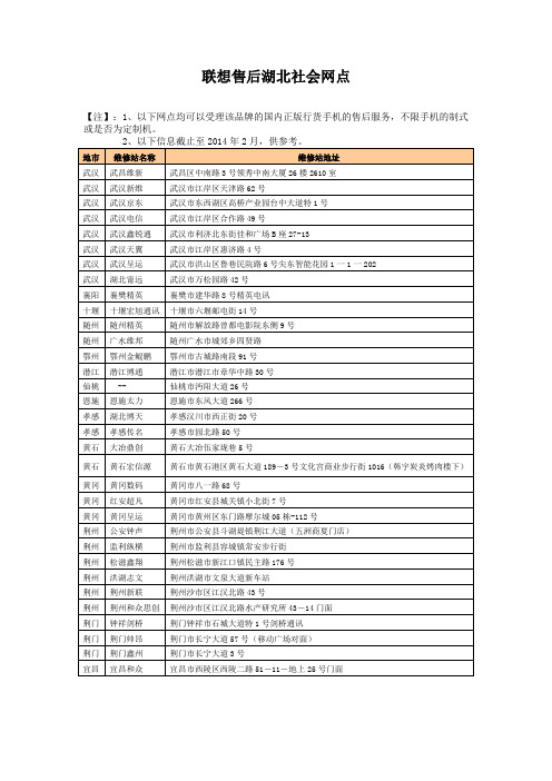 联想售后湖北社会网点