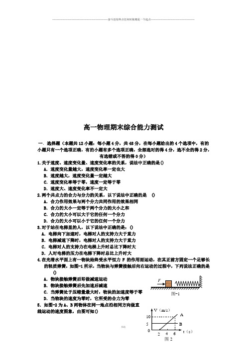 人教版物理必修一试题高一期末综合能力测试 