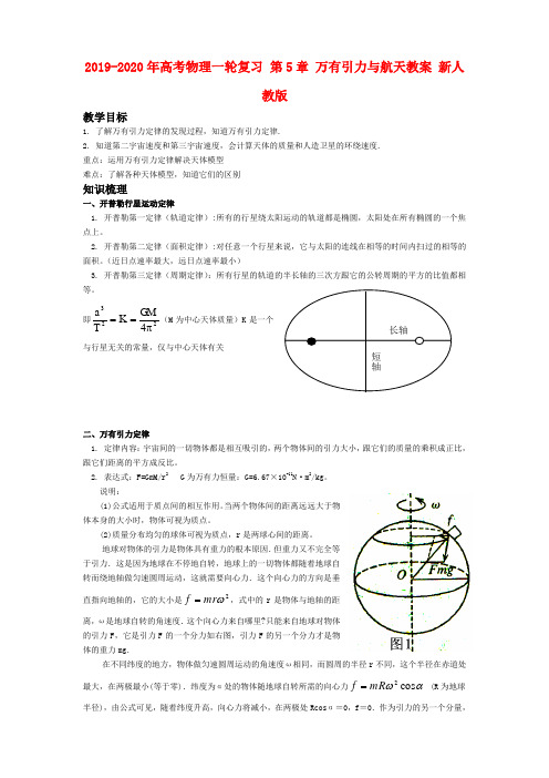 2019-2020年高考物理一轮复习 第5章 万有引力与航天教案 新人教版