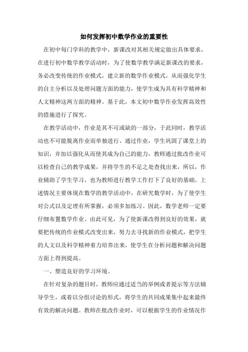 如何发挥初中数学作业重要性论文