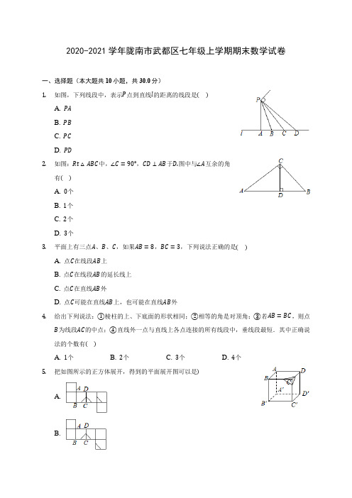 2020-2021学年陇南市武都区七年级上学期期末数学试卷(附答案解析)