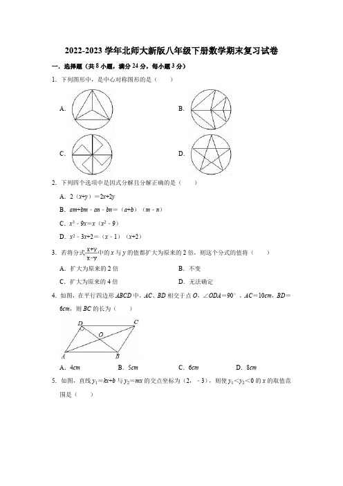 2022-2023学年北师大新版八年级下册数学期末复习试卷(含答案)