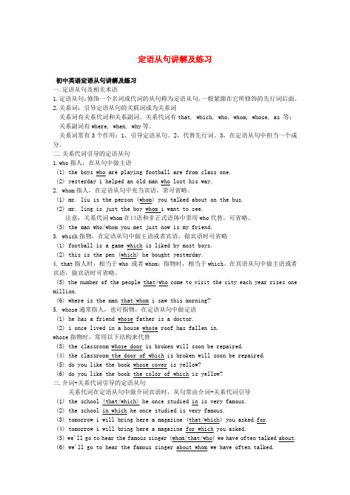 内蒙古乌海市第二十二中学九年级英语专题复习 定语从句讲解及练习 (新版)仁爱版