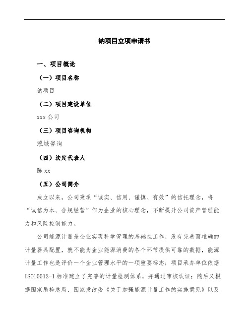 钠项目立项申请书范文