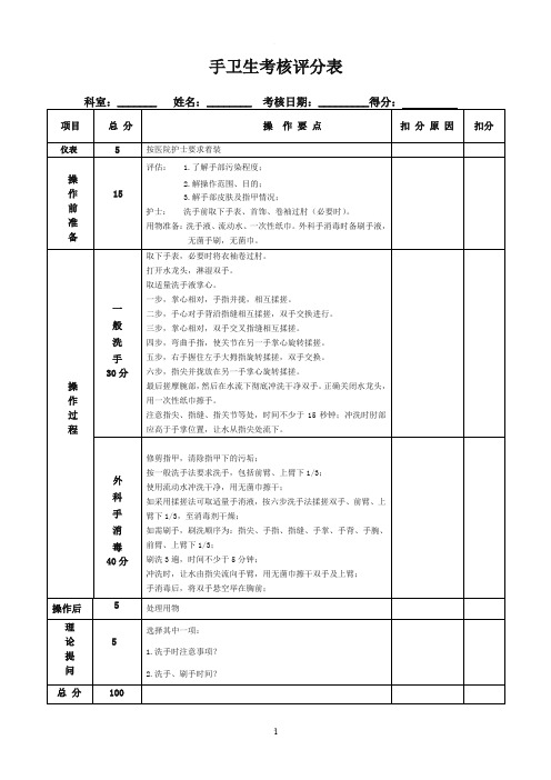 手卫生操作考核评分标准表