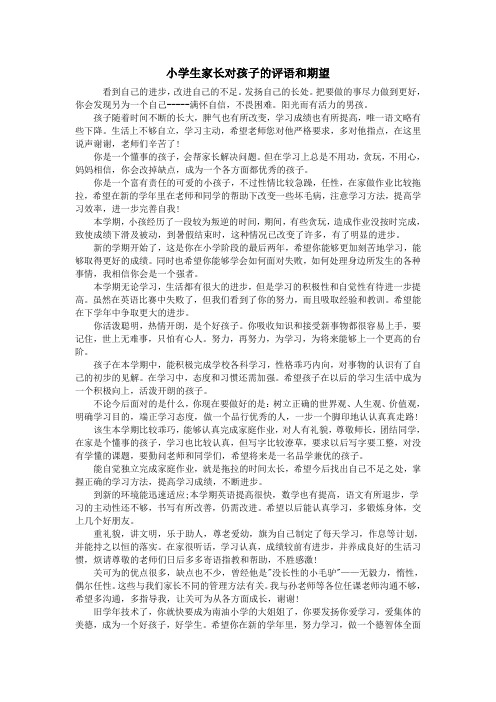小学生家长对孩子的评语和期望