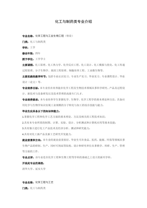 化工与制药类专业介绍