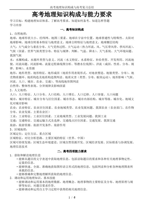 高考地理知识构成与高考复习总结