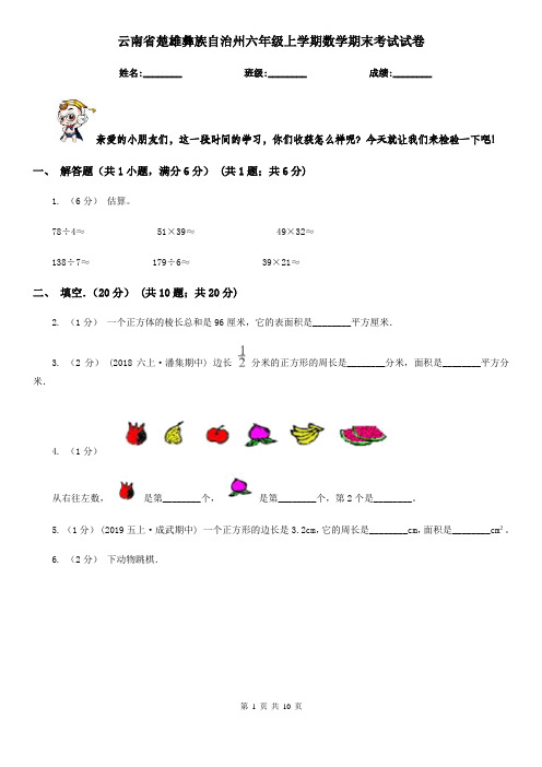 云南省楚雄彝族自治州六年级上学期数学期末考试试卷