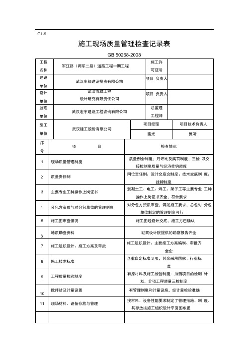 G1-9施工现场质量管理检查记录表