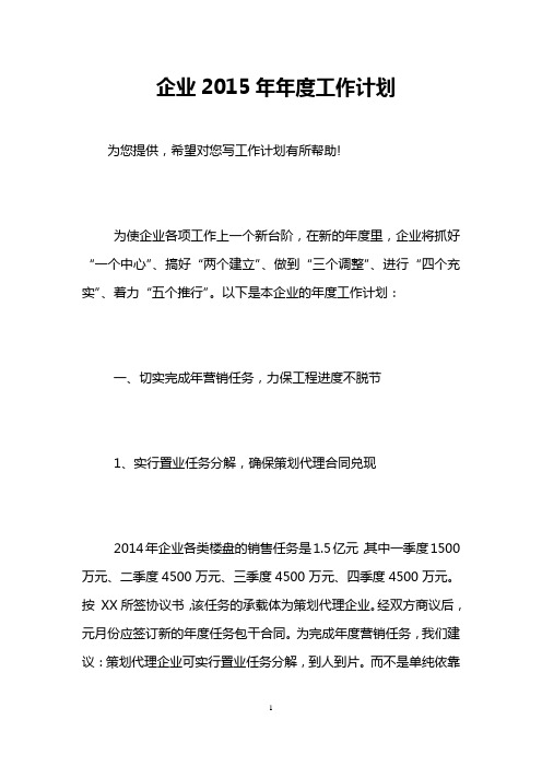 企业2015年年度工作计划_0