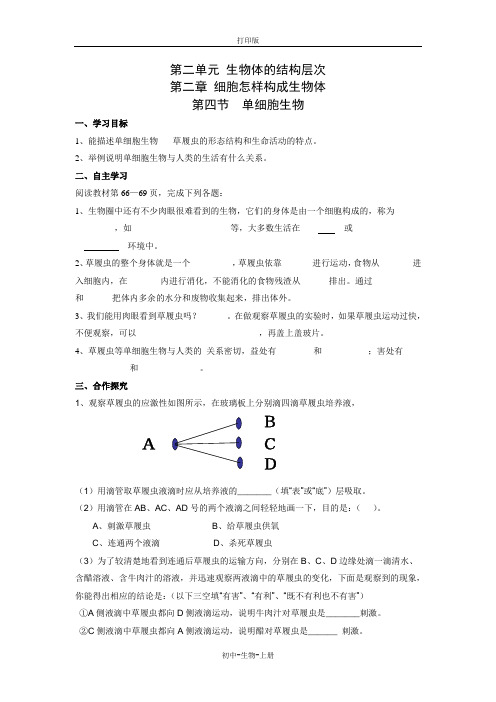 人教版生物-七年级上册-2.2.4单细胞生物 导学案