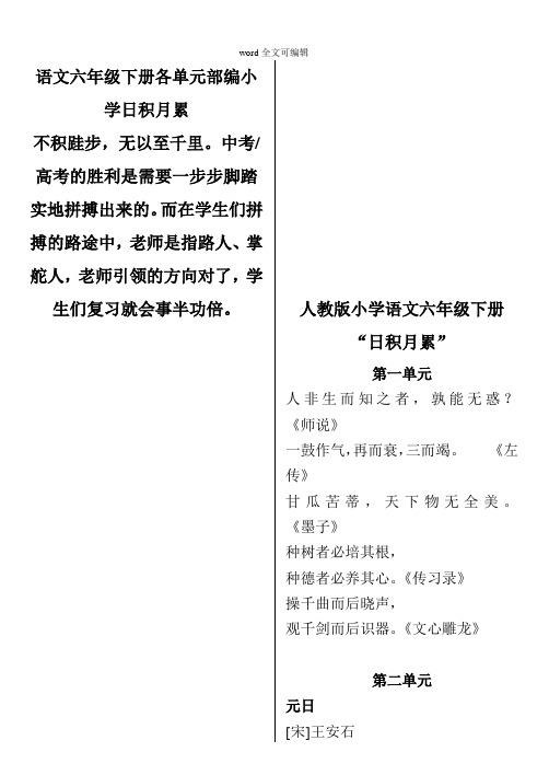 部编小学语文六年级下册各单元日积月累