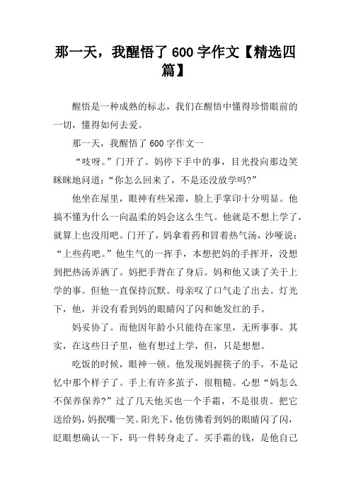 那一天,我醒悟了600字作文【精选四篇】