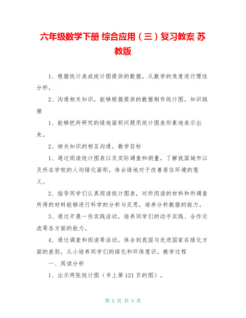 六年级数学下册 综合应用(三)复习教案 苏教版