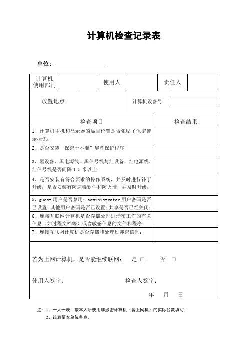 (完整word版)计算机检查记录表