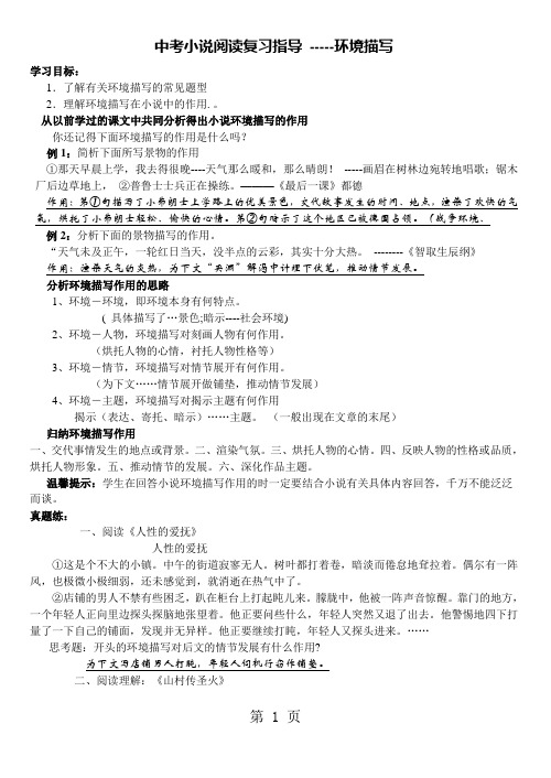 中考小说阅读环境描写专题训练-文档资料