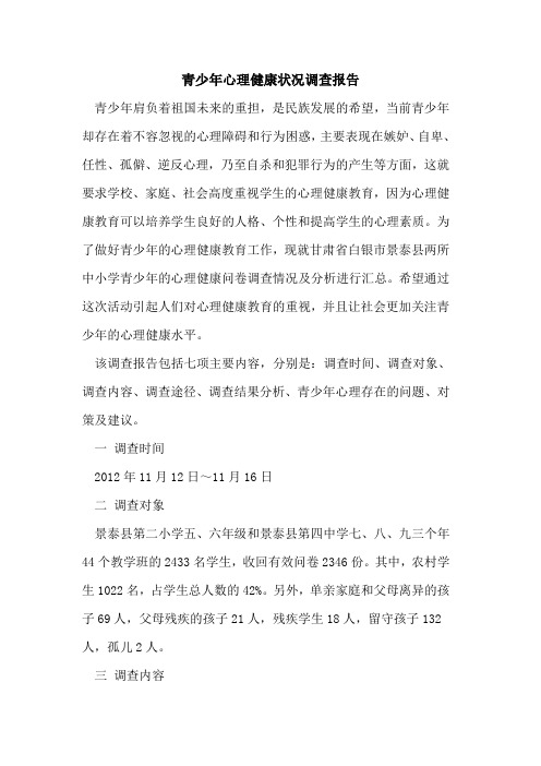 青少年心理健康状况调查报告