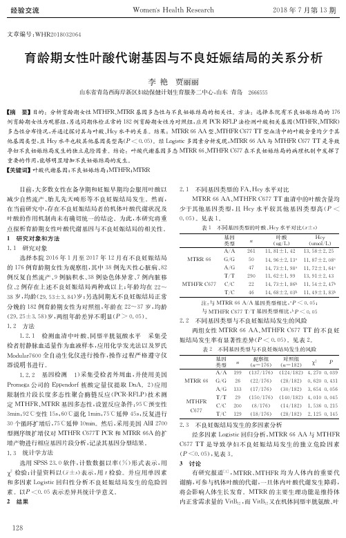 育龄期女性叶酸代谢基因与不良妊娠结局的关系分析