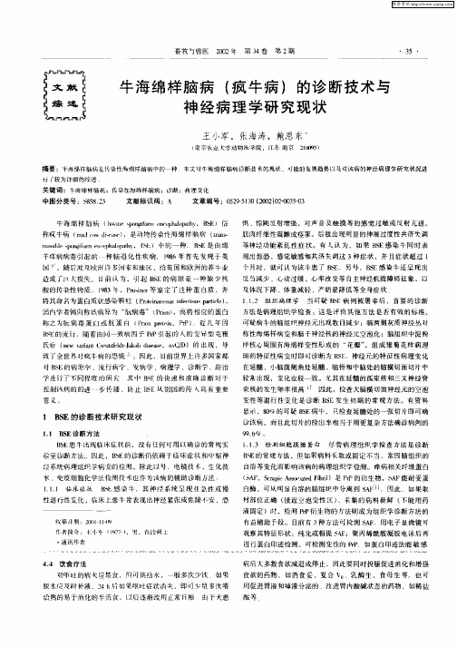 牛海绵样脑病(疯牛病)的诊断技术与神经病理学研究现状
