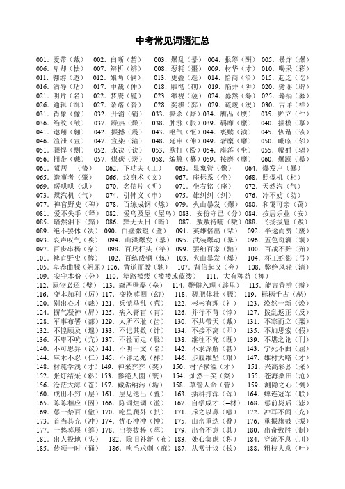 中考常见错别字汇总