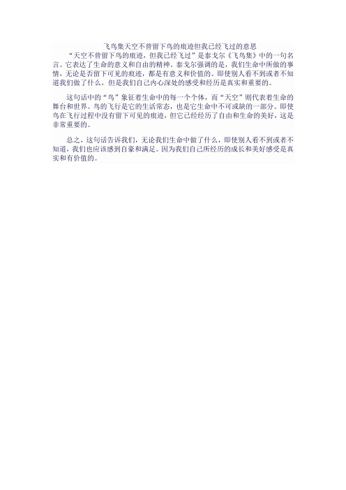 飞鸟集天空不曾留下鸟的痕迹但我已经飞过的意思