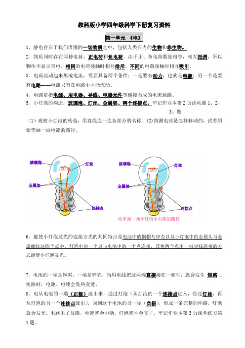 教科版小学四年级科学下册复习精排