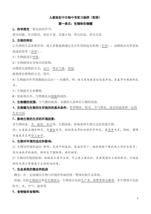 (word完整版)人教版初中生物中考复习提纲(配图)