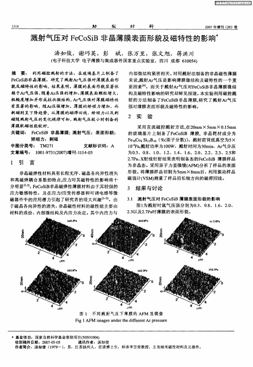 溅射气压对FeCoSiB非晶薄膜表面形貌及磁特性的影响