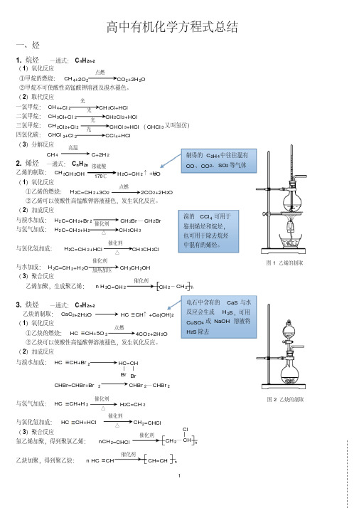 高中有机化学方程式总结