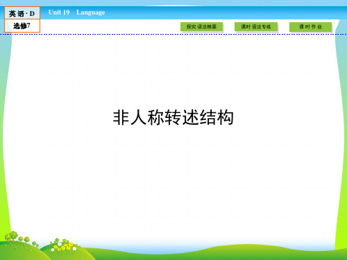 【最新】高中(北师大版)英语选修7课件：unit 19 section 6 非人称转述结构.ppt