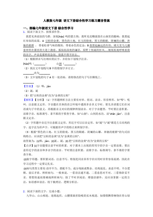 人教版七年级 语文下册综合性学习练习题含答案
