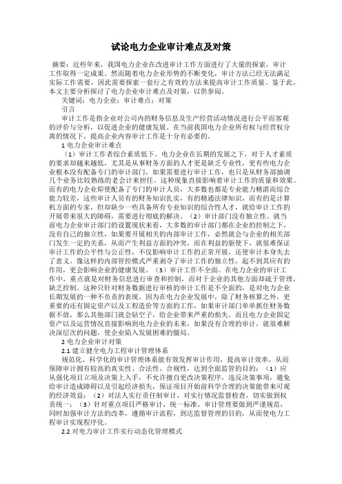 试论电力企业审计难点及对策